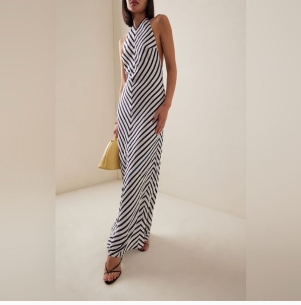 STAUD Black and White Diagonal Stripe Maxi Dress Sz small
